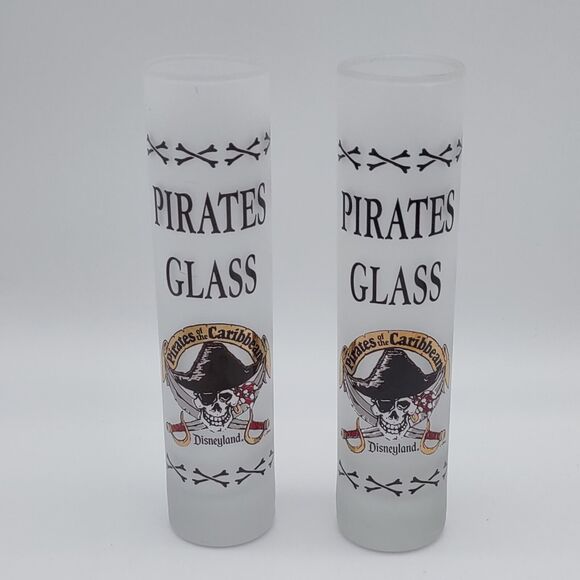 2x DISNEYLAND Pirates of the Caribbean 7.5" Tall Frosted PIRATES Shot Glass - Picture 1 of 5